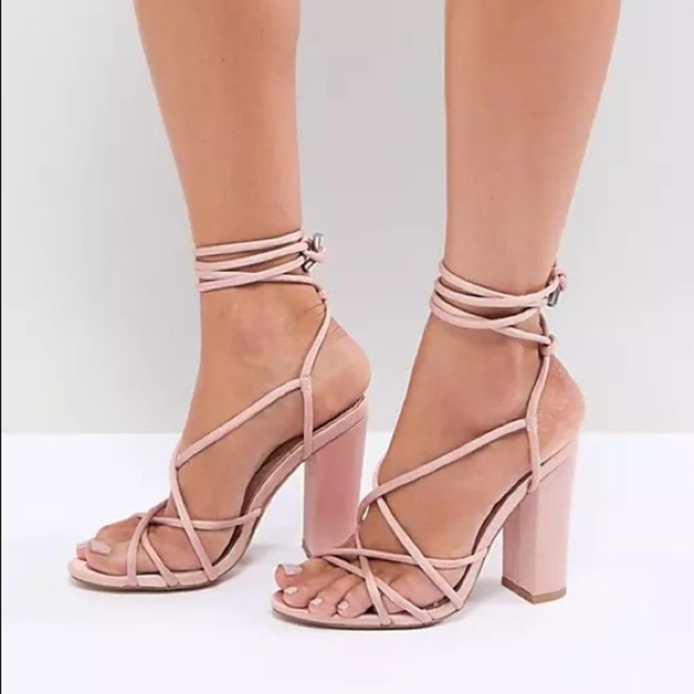 Missguided multi strap pink block heels
